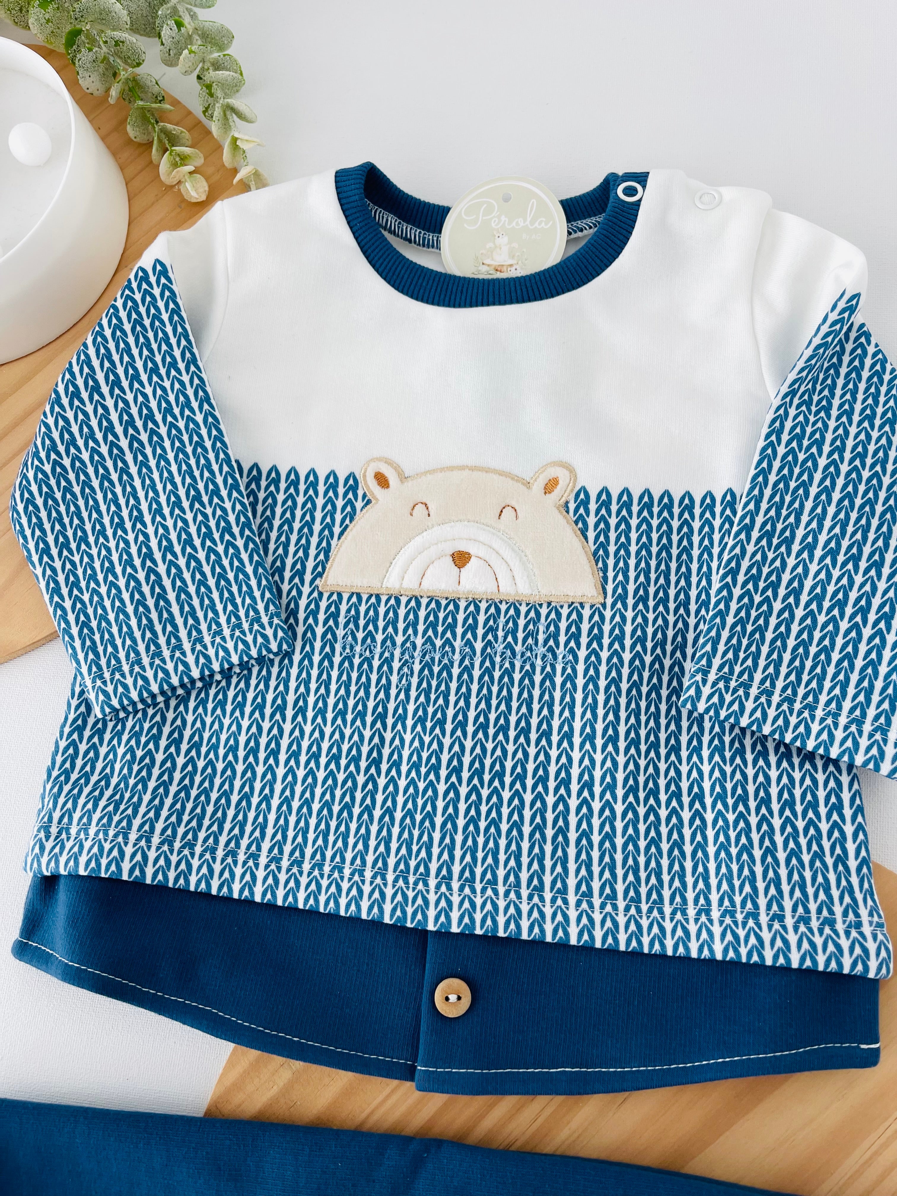 Fato de treino ursinho com efeito camisa- com carda (3-18m)