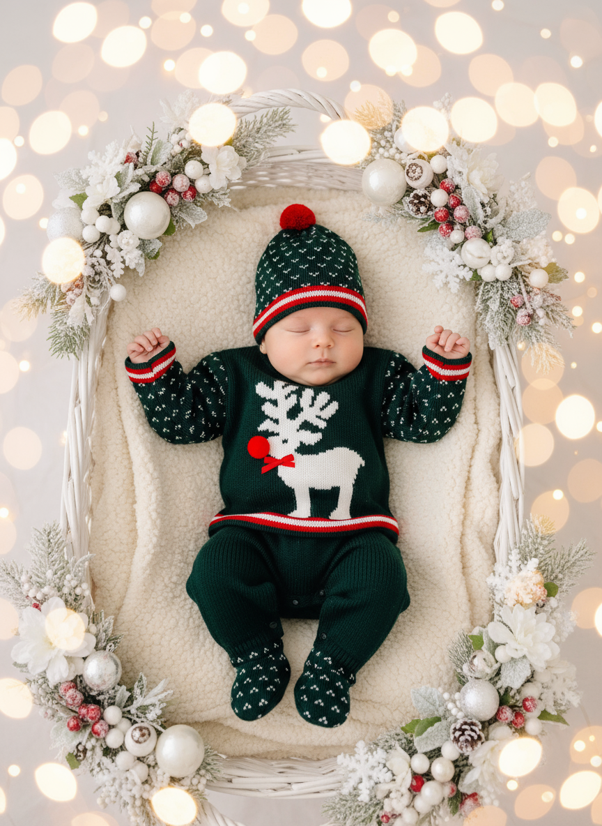 Conjunto renas de Natal em verde