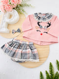 Conjunto Renas rosa : gancho, camisola e saia/tapa fraldas
