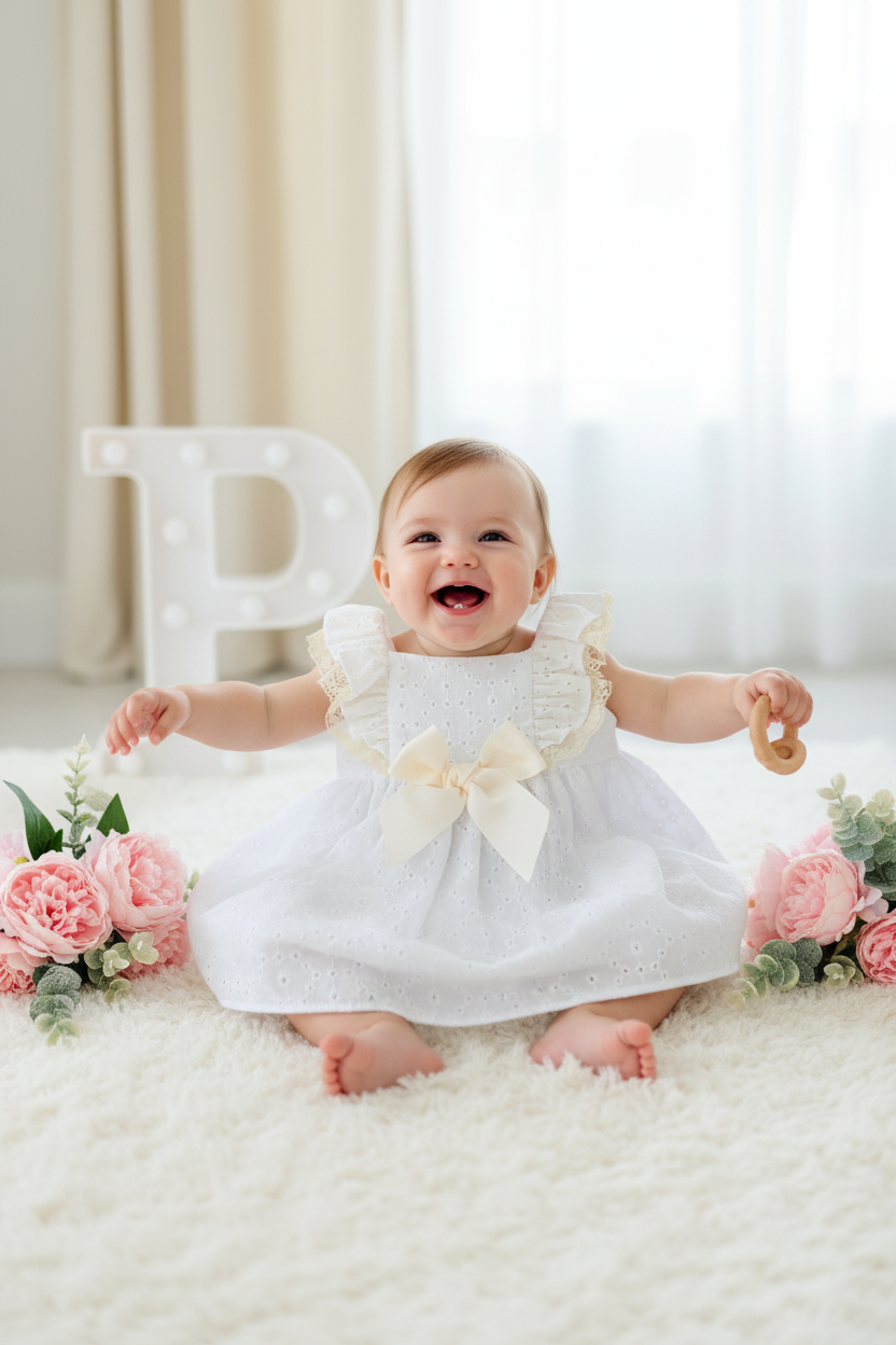 Conjunto cerimónia pérola: vestido e tapa fraldas
