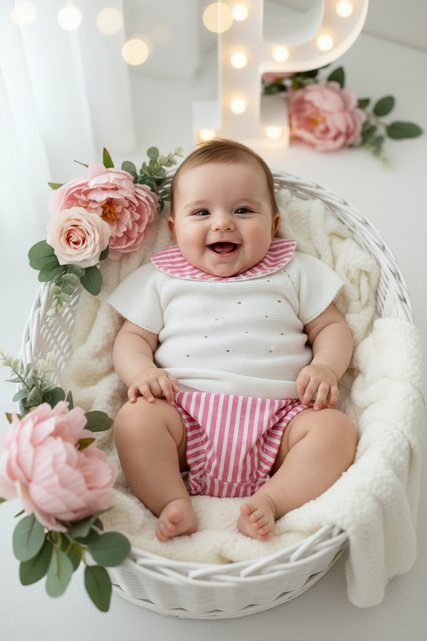 Conjunto riscas rosa: camisola e tapa fraldas