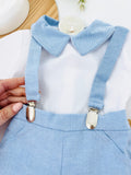 Conjunto cerimónia: calções com suspensórios e camisa de manga curta