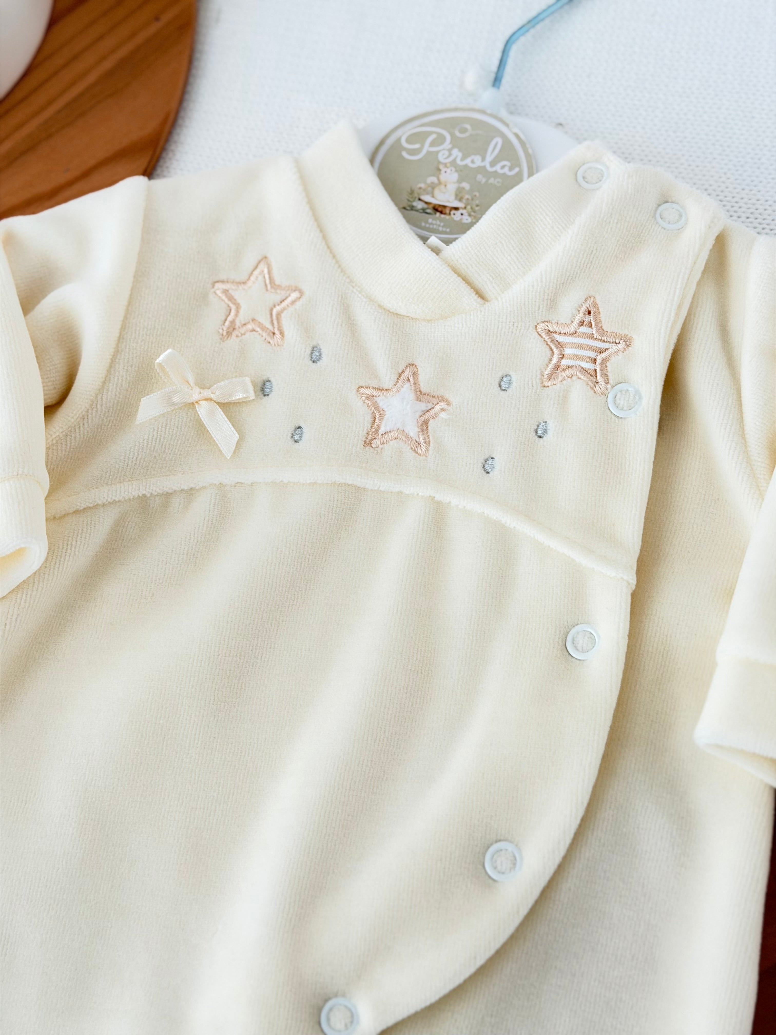 Babygrow Veludo Bebé com Estrelas Bordadas - Recém-Nascido