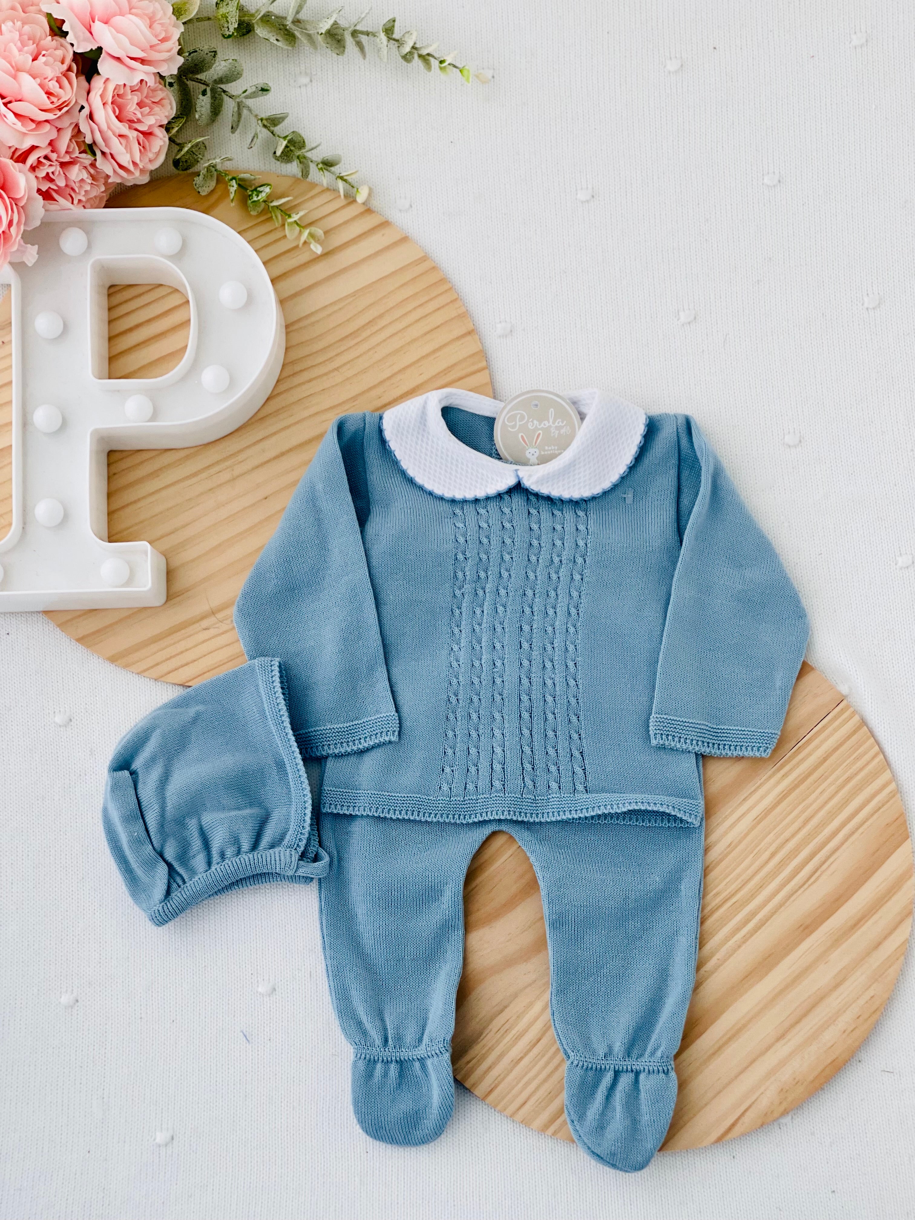 Conjunto malha fina: camisola,calças e touca Primavera/Verão