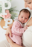 Babygrow tema flores em VELUDO Rosa velho