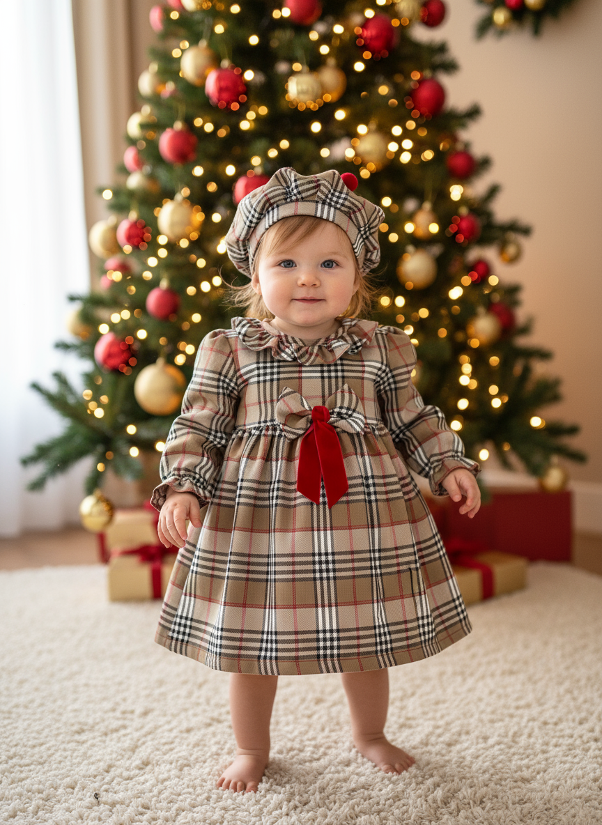 Conjunto Menina estilo Burberry - Vestido e Bóina