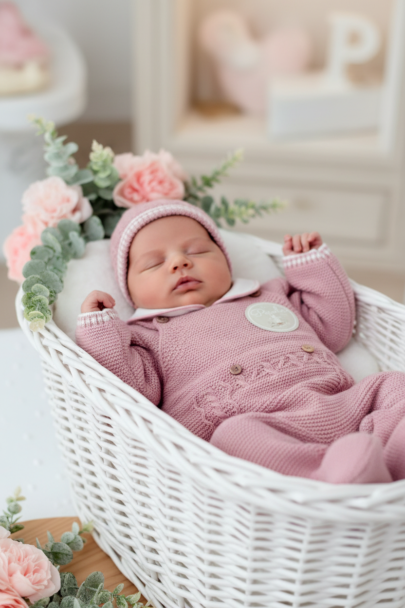 Conjunto rosa velho  : jardineiras, camisola e gorro malha quentinha