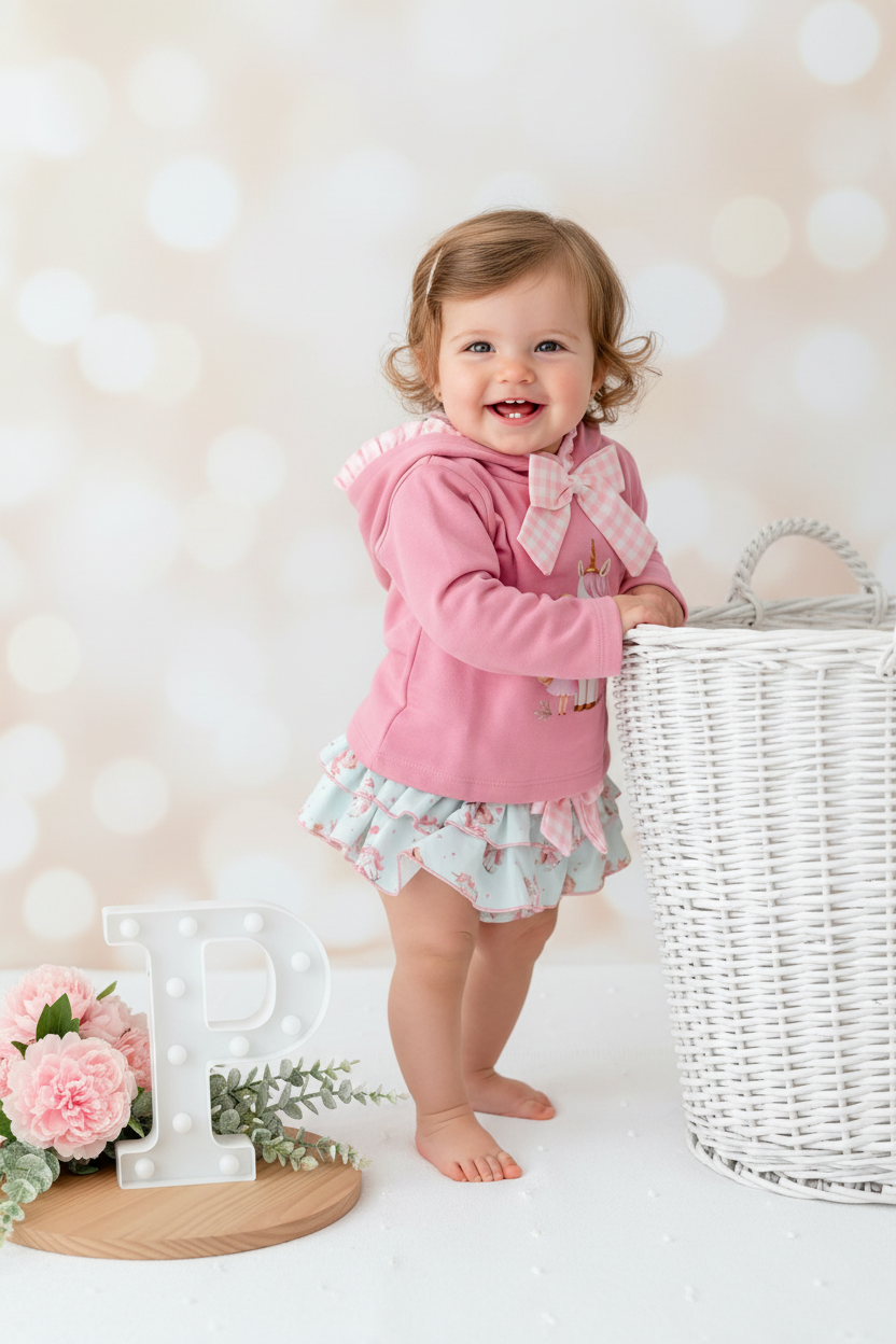 Conjunto unicórnio : camisola e saia tapa fraldas