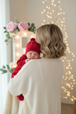 Saída de maternidade vermelho: macacão e gorro Outono Inverno