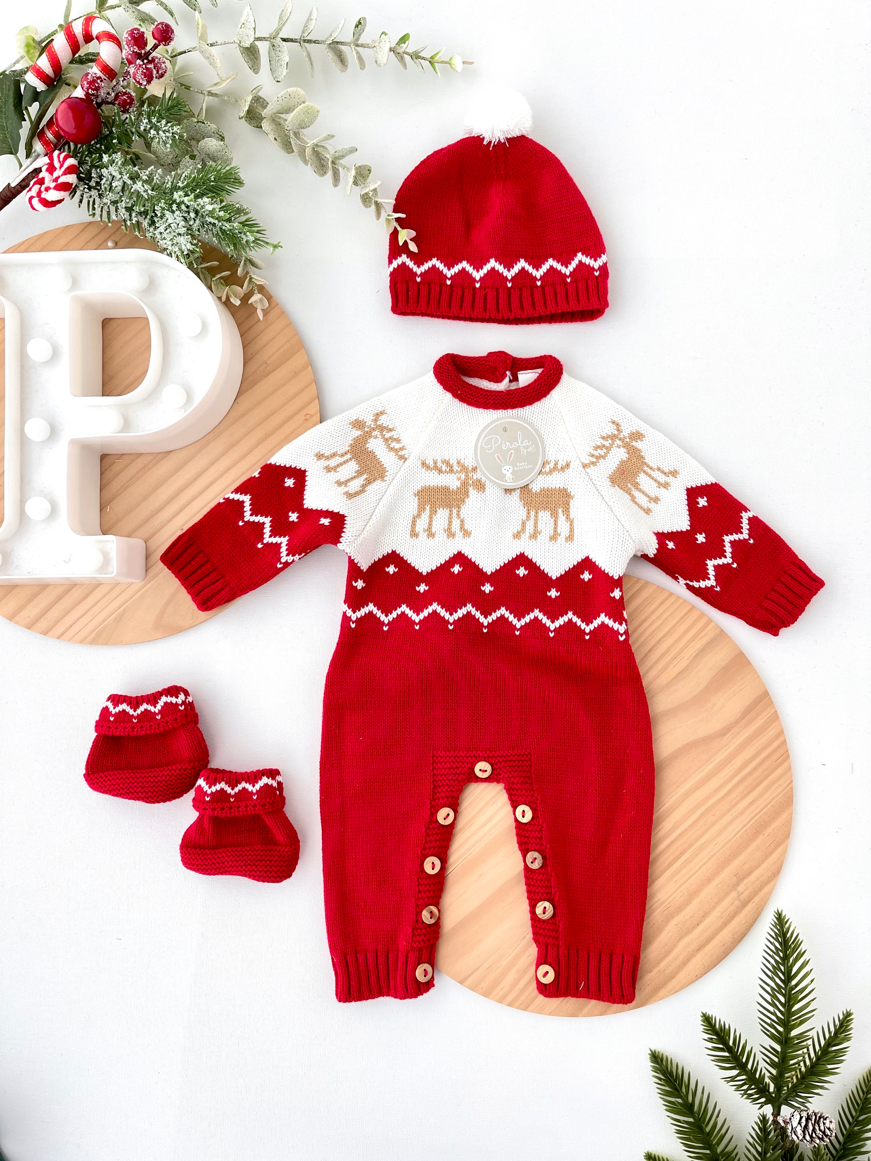 Conjunto Natal: Macacão, gorro e carapins