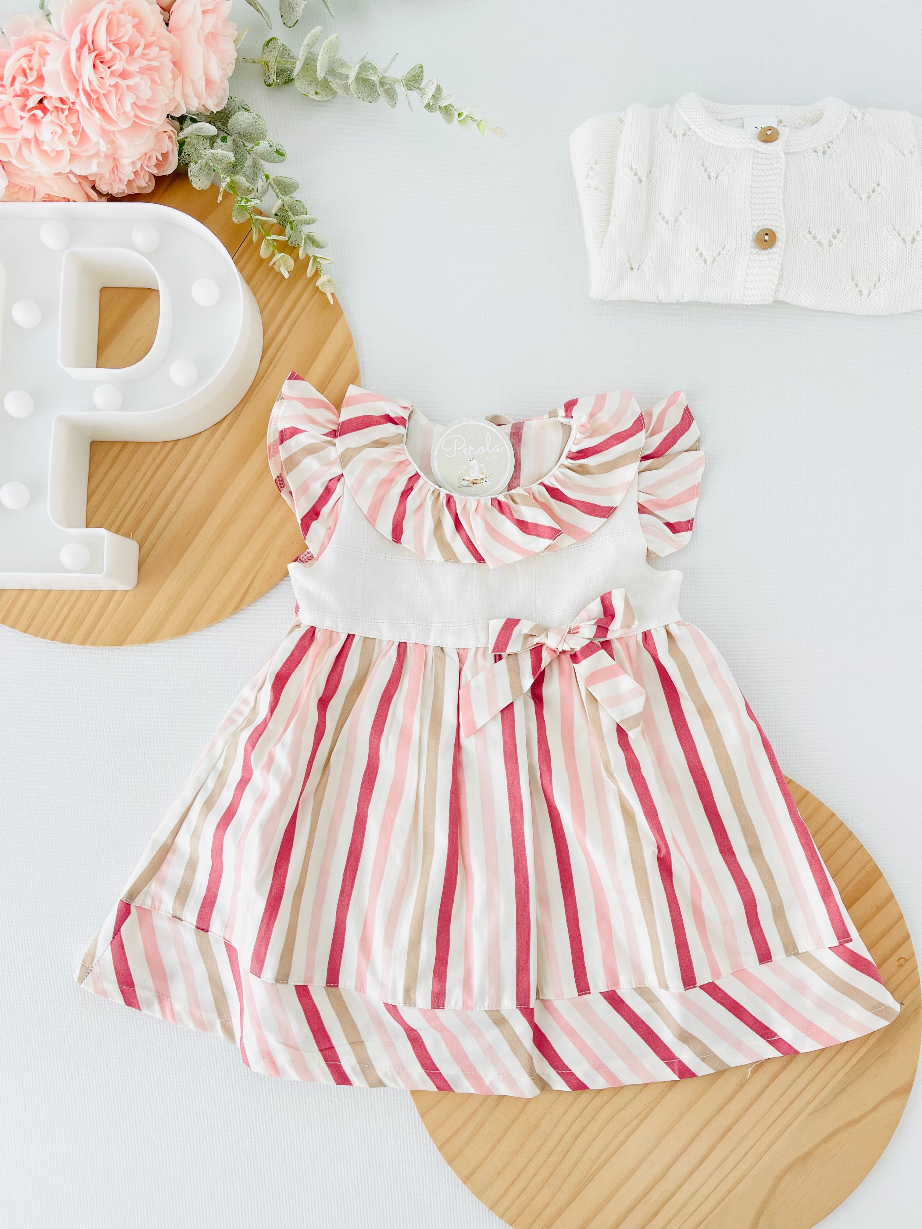 Vestido riscas em pérola