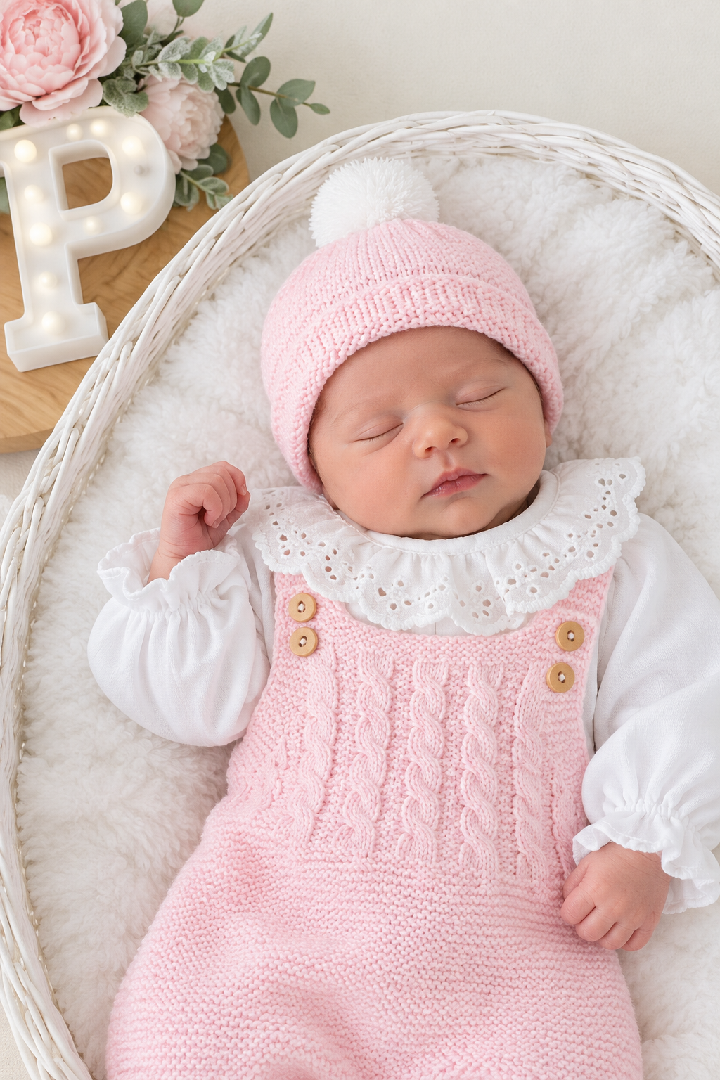 Saída de maternidade rosa: jardineiras, blusa e gorro Outono Inverno