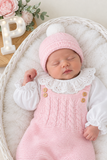 Saída de maternidade rosa: jardineiras, blusa e gorro Outono Inverno