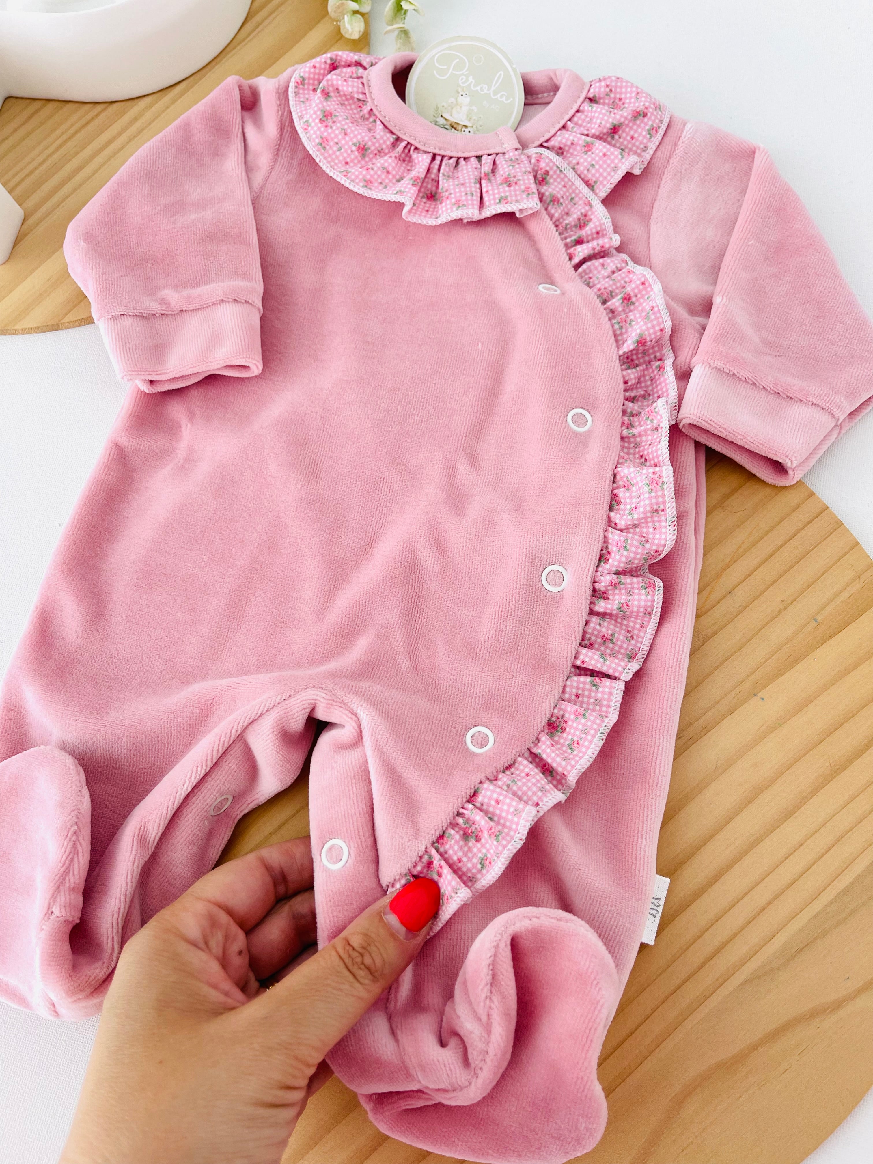 Babygrow tema flores em VELUDO