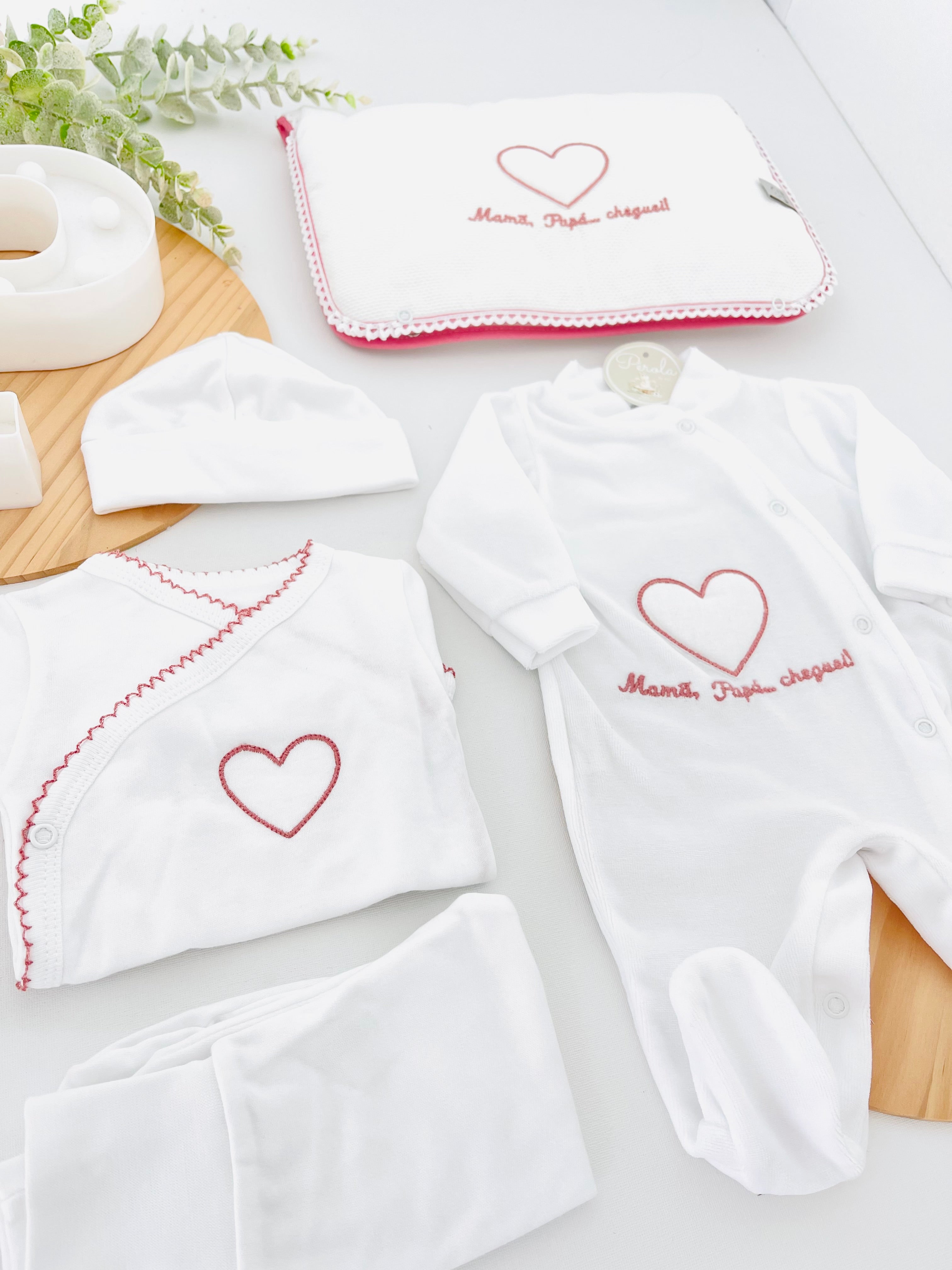 Conjunto primeira roupinha veludo- Mamã Papá cheguei