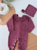 Babygrow e touca Berinjela em malha Outono Inverno
