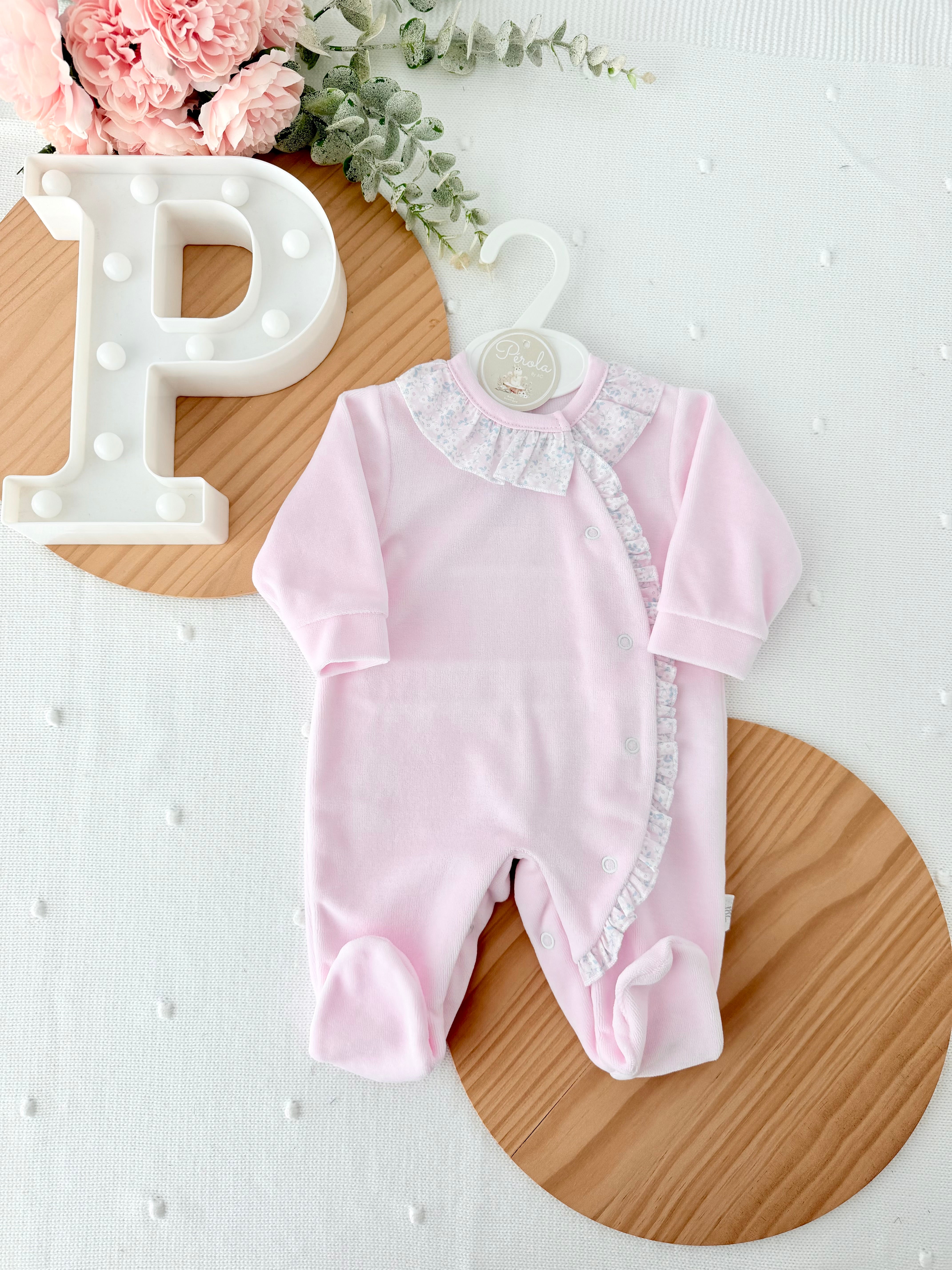 Babygrow tema flores em VELUDO rosa