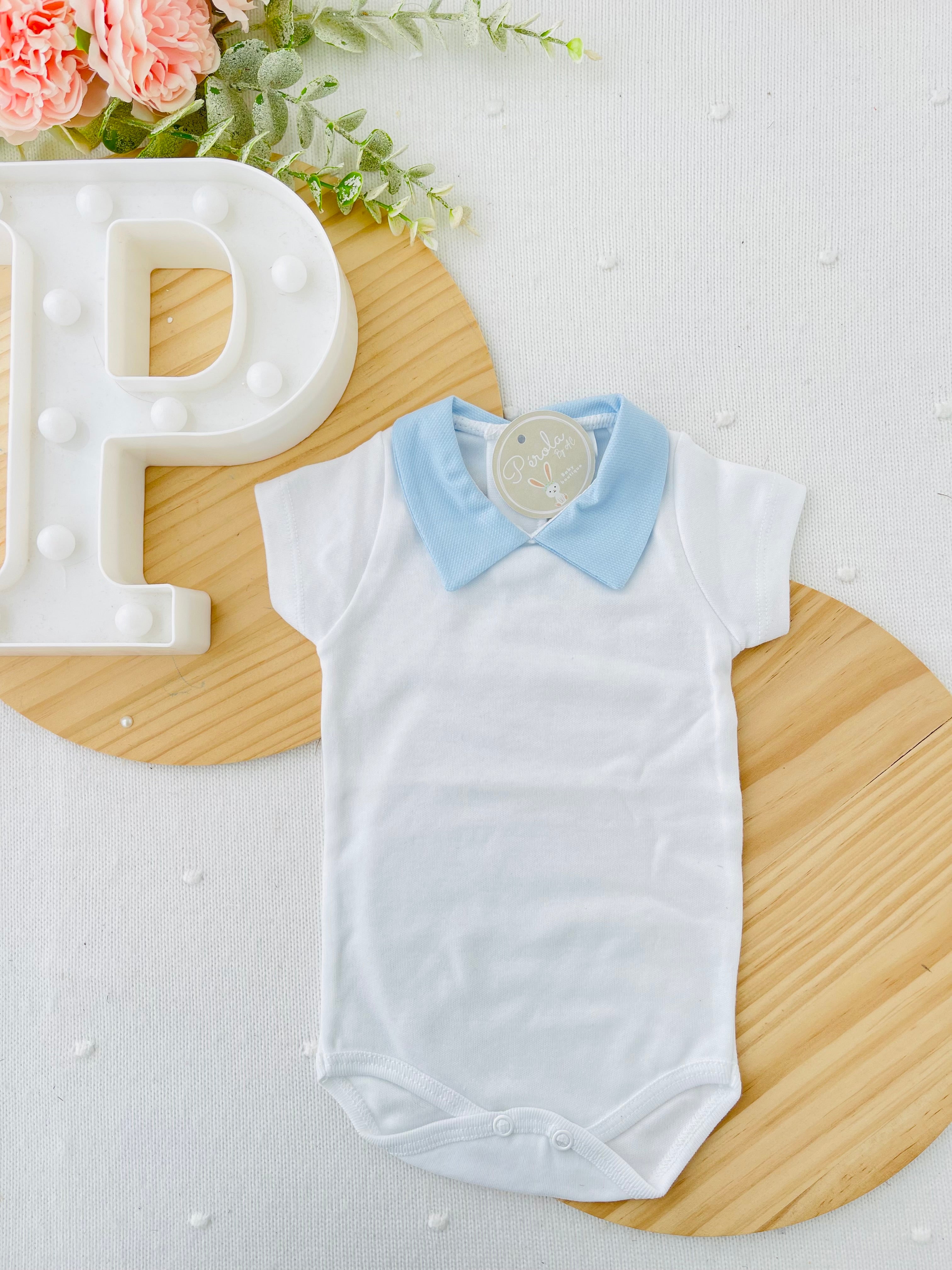 Body de manga curta com gola azul