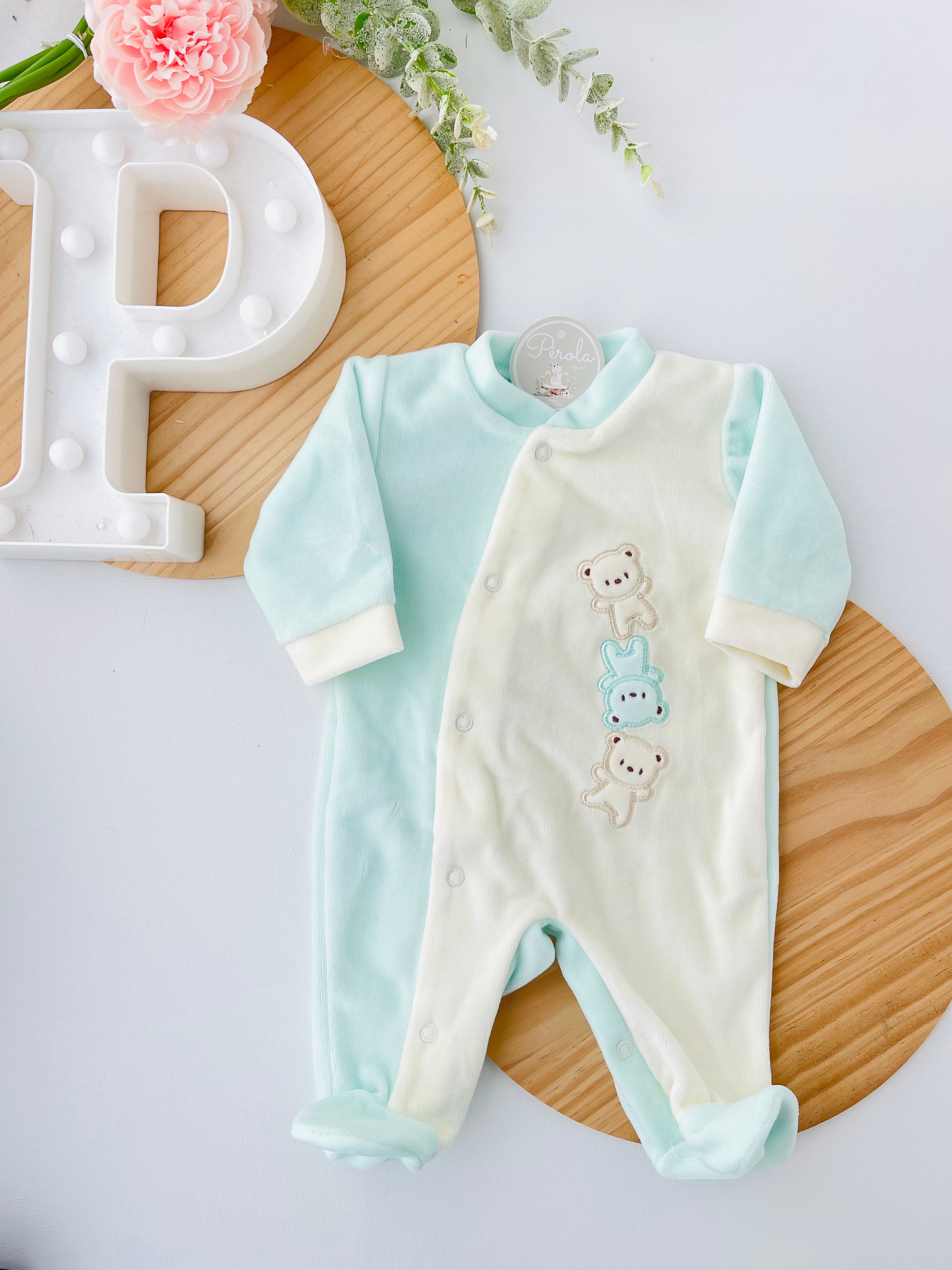 Babygrow veludo amarelo ou verde água