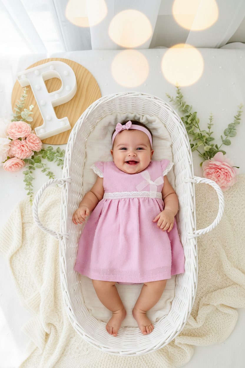 Conjunto plumeti rosa: vestido e fita