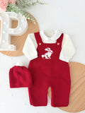 Conjunto coelhinho: jardineiras, camisola e gorro