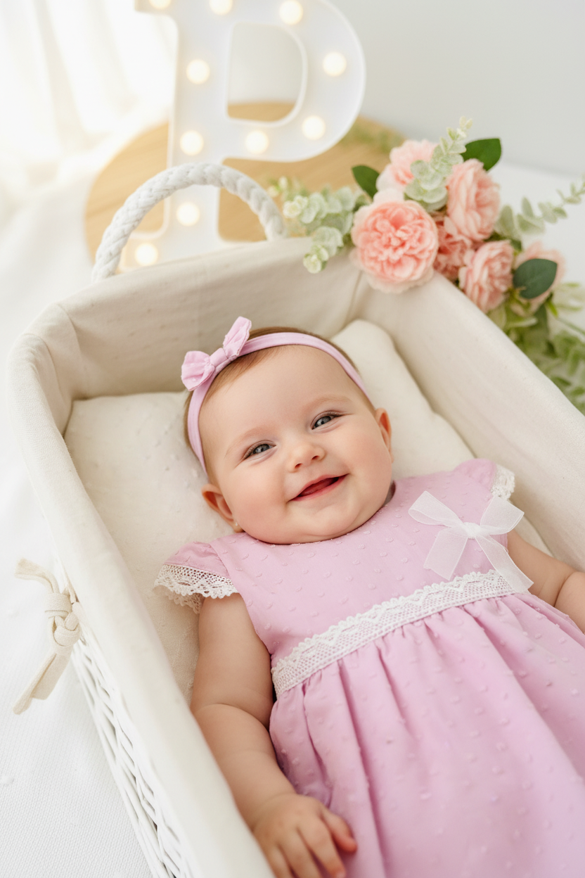Conjunto plumeti rosa: vestido e fita