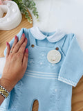 Saída de maternidade azul: jardineiras, camisola e gorro Outono/Inverno