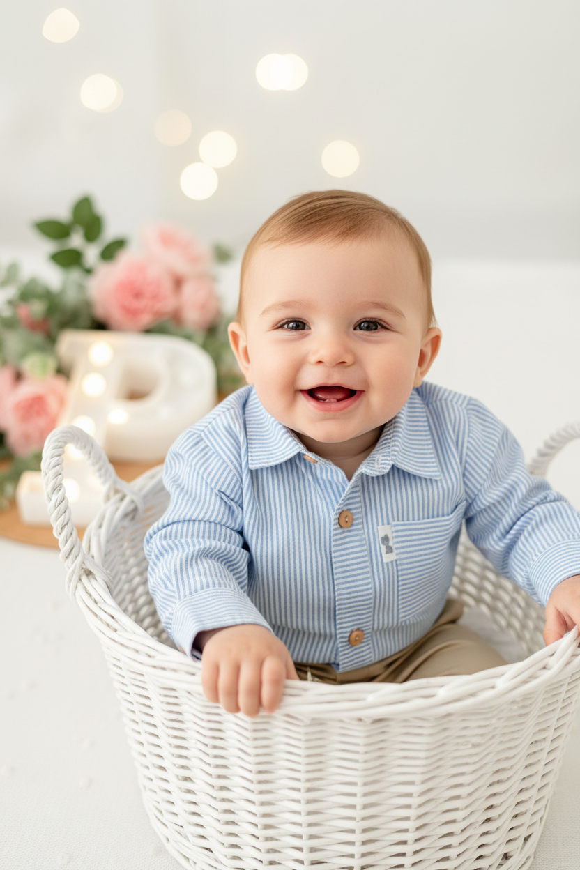 Conjunto menino riscas: camisa riscas e calças