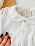 Babygrow bolinha veludo pérola