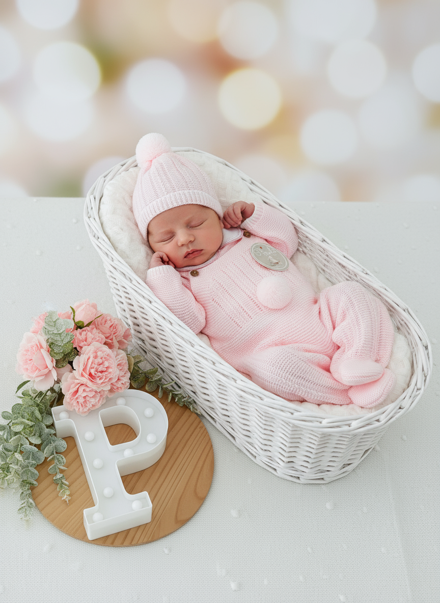 Conjunto Pompom ROSA : jardineiras, camisola e gorro