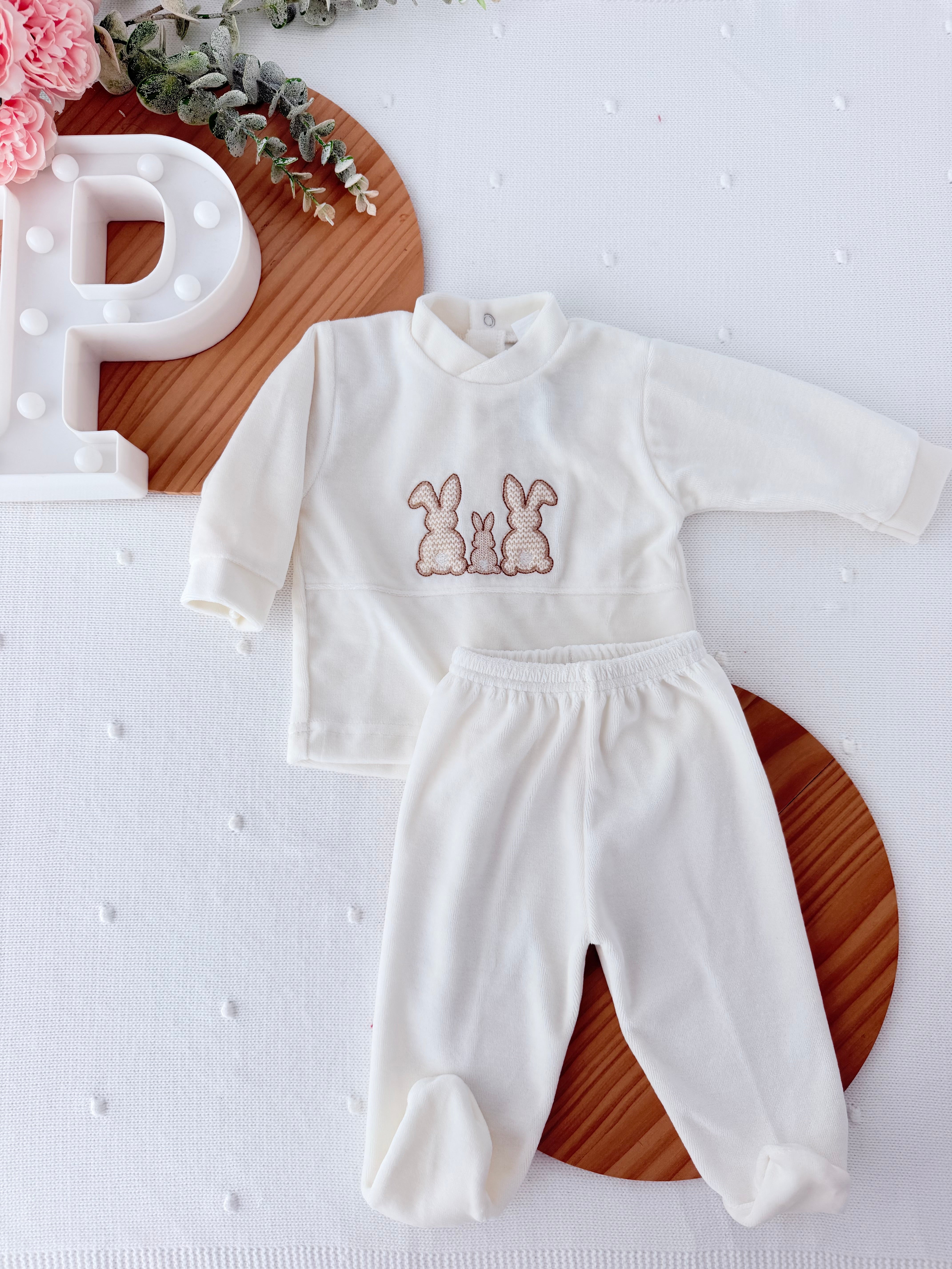 Conjunto veludo: Calças e camisola 1M e 2M