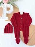 Saída de maternidade vermelho: macacão e gorro Outono Inverno