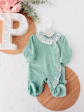 Babygrow tema flores em VELUDO verde