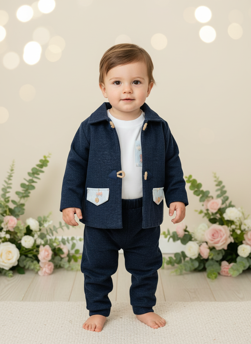 Conjunto menino 3 peças: casaco, calças e camisola