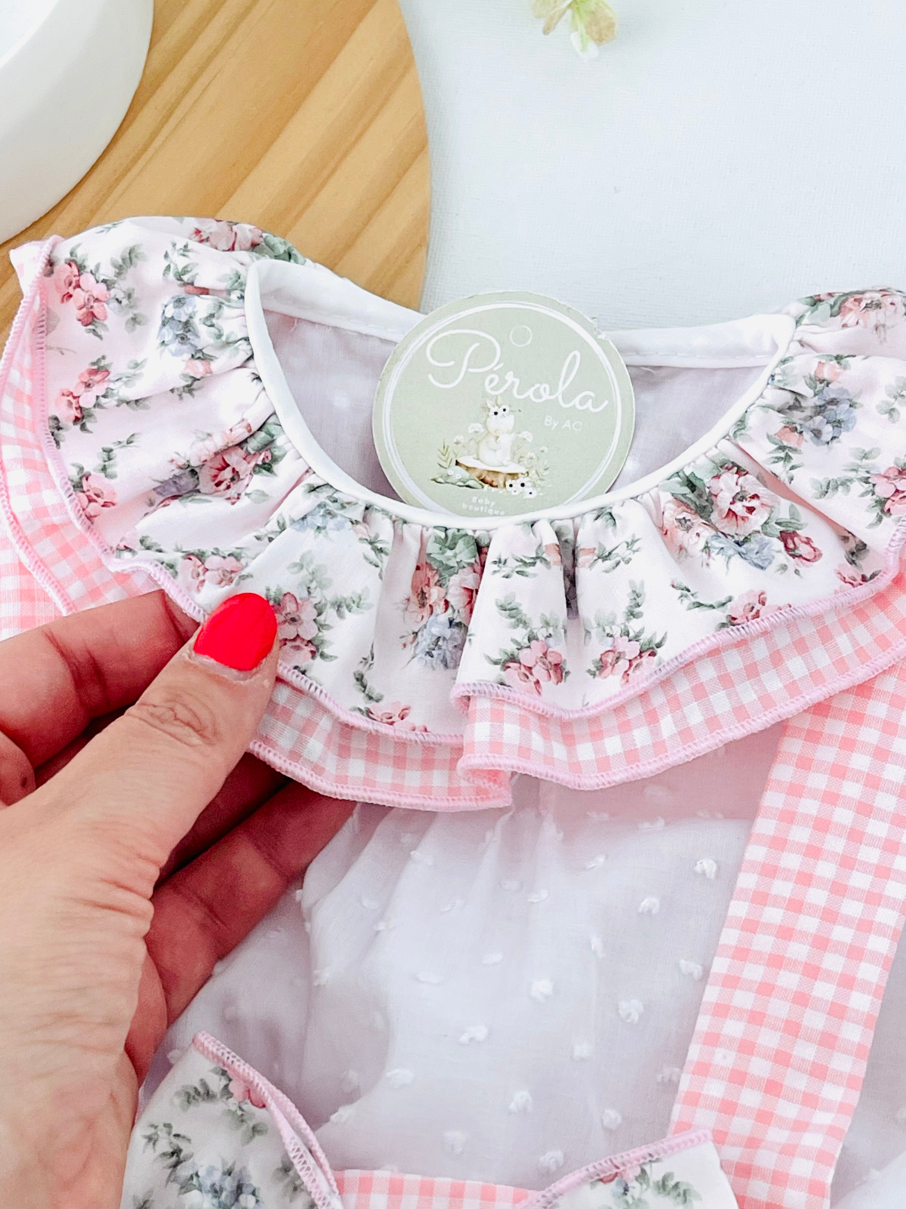 Conjunto Leonor: saia/tapa fraldas e blusa 6-36M