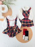 Conjunto encanto em xadrez: jardineiras e camisa