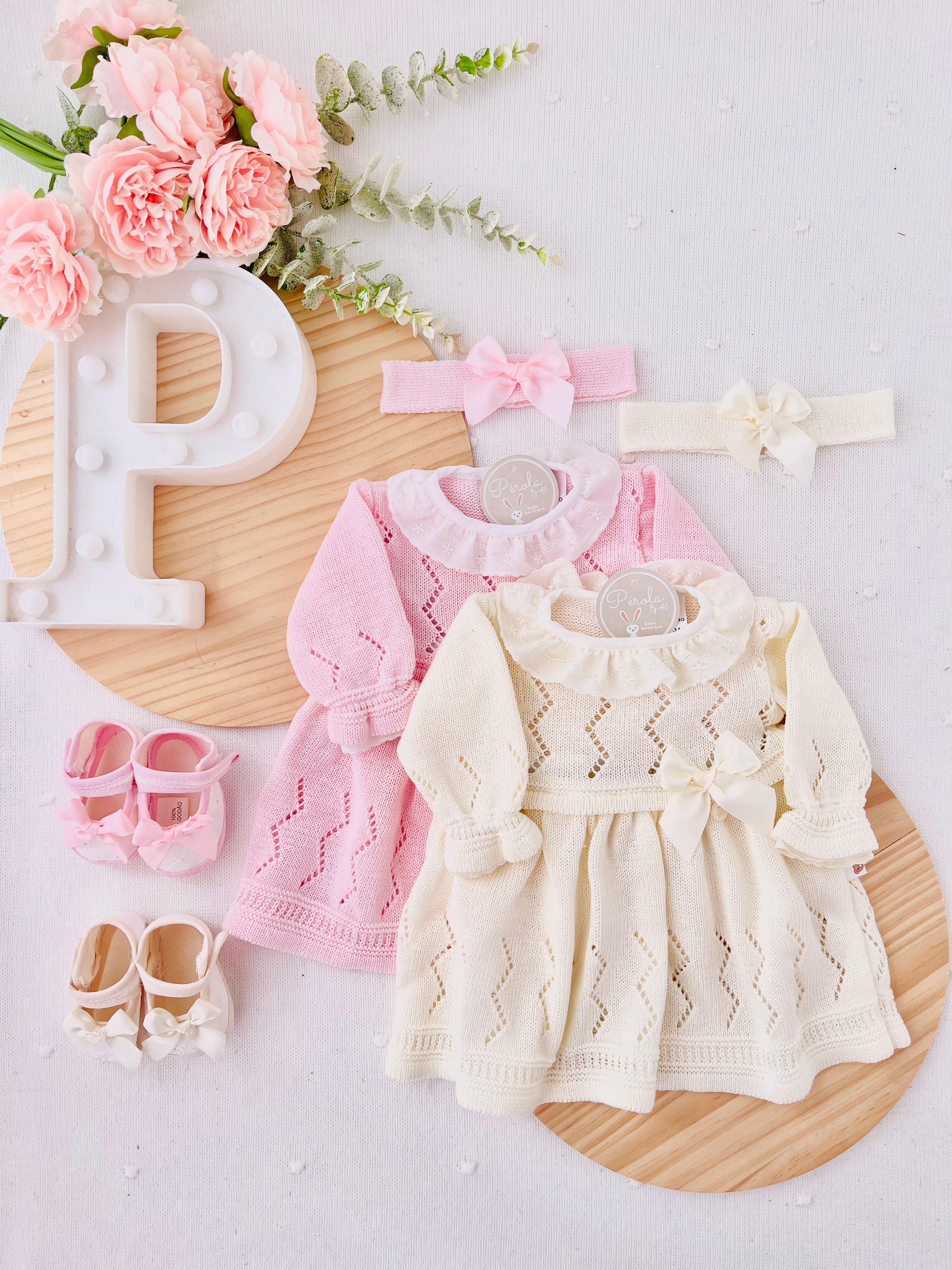 Conjunto Vestido e fita para o cabelo - 100% algodão