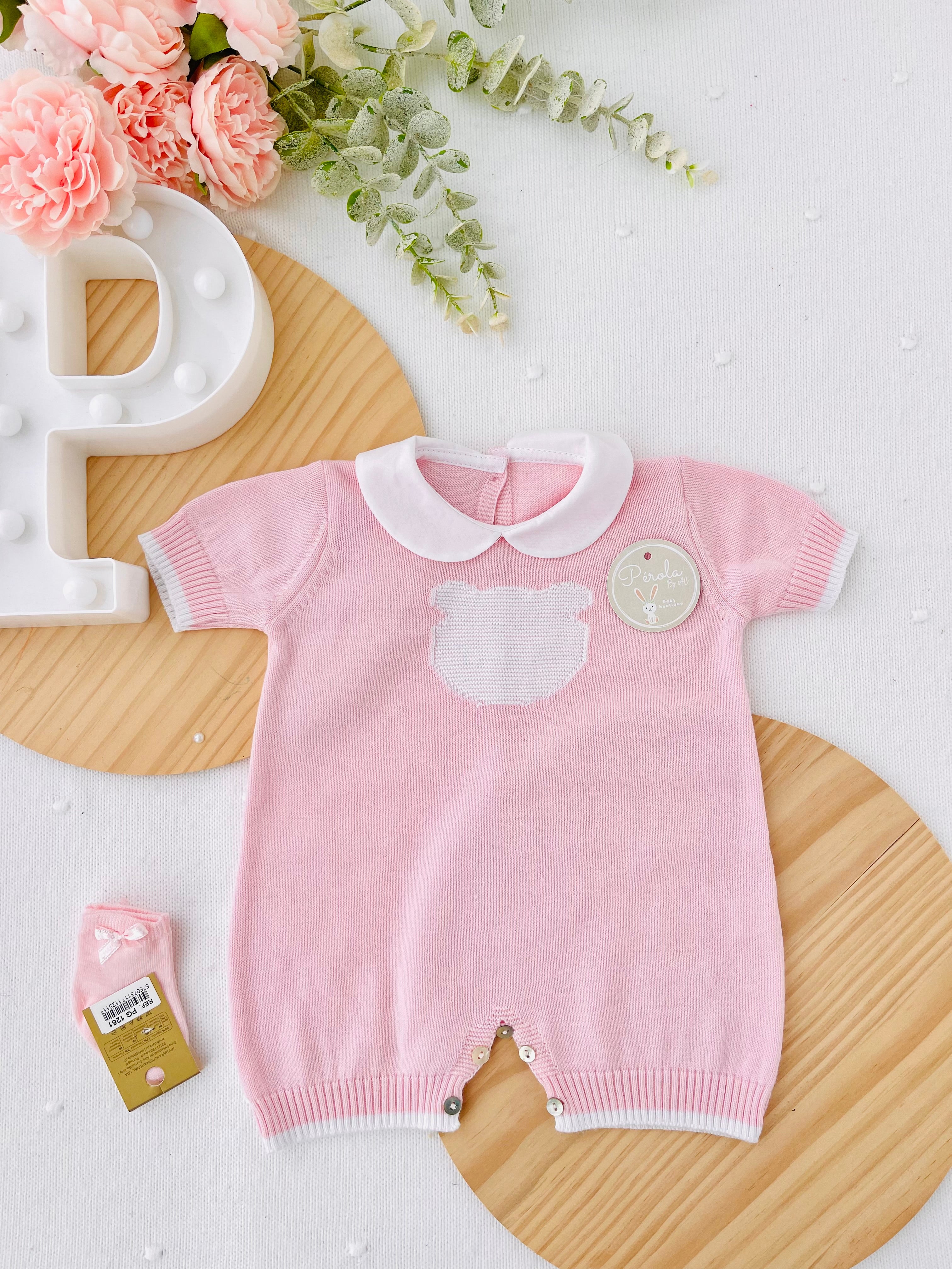 Macacão ursinho malha de algodão