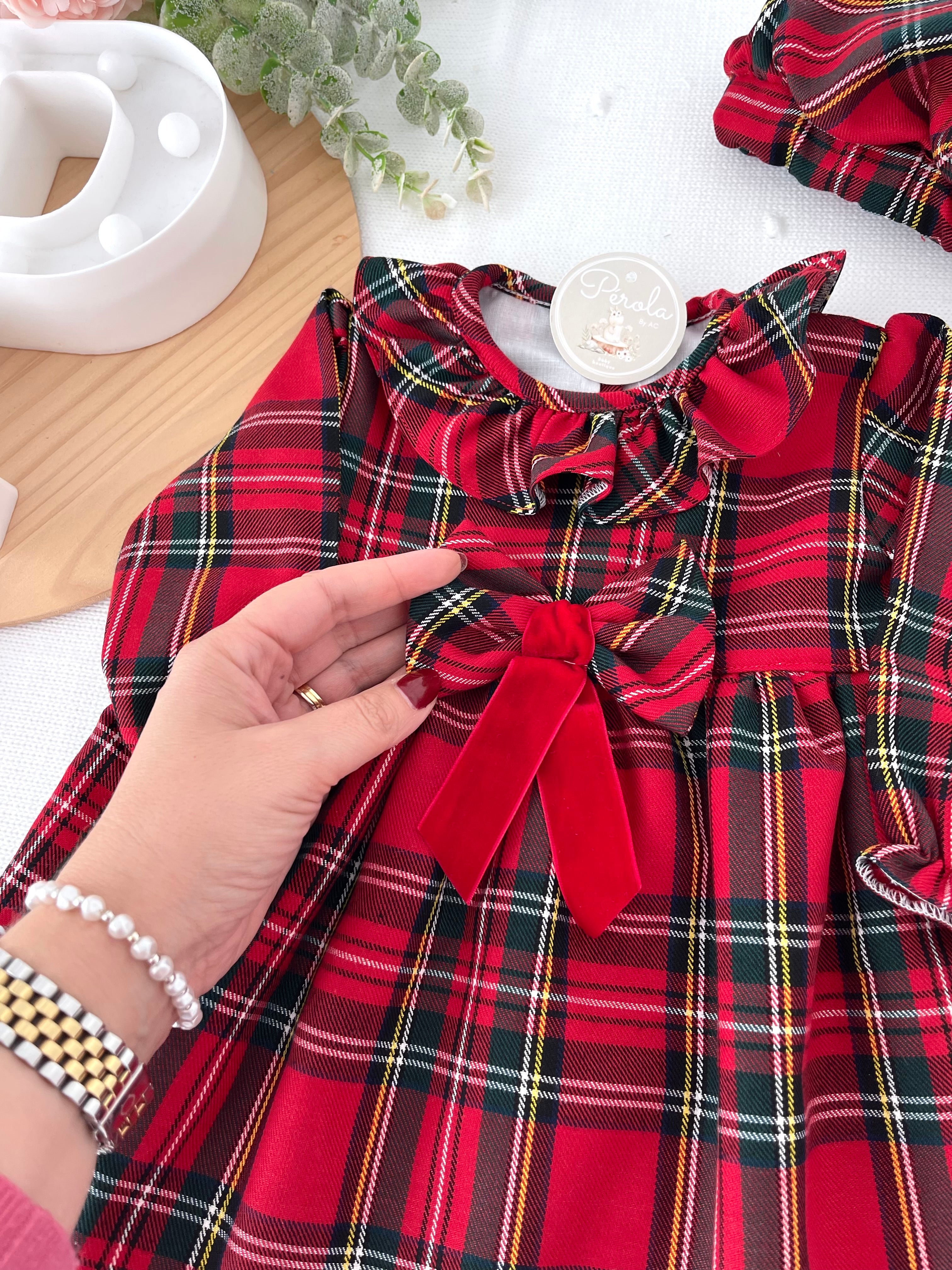 Conjunto Menina Tartan Vermelho - Vestido e Bóina