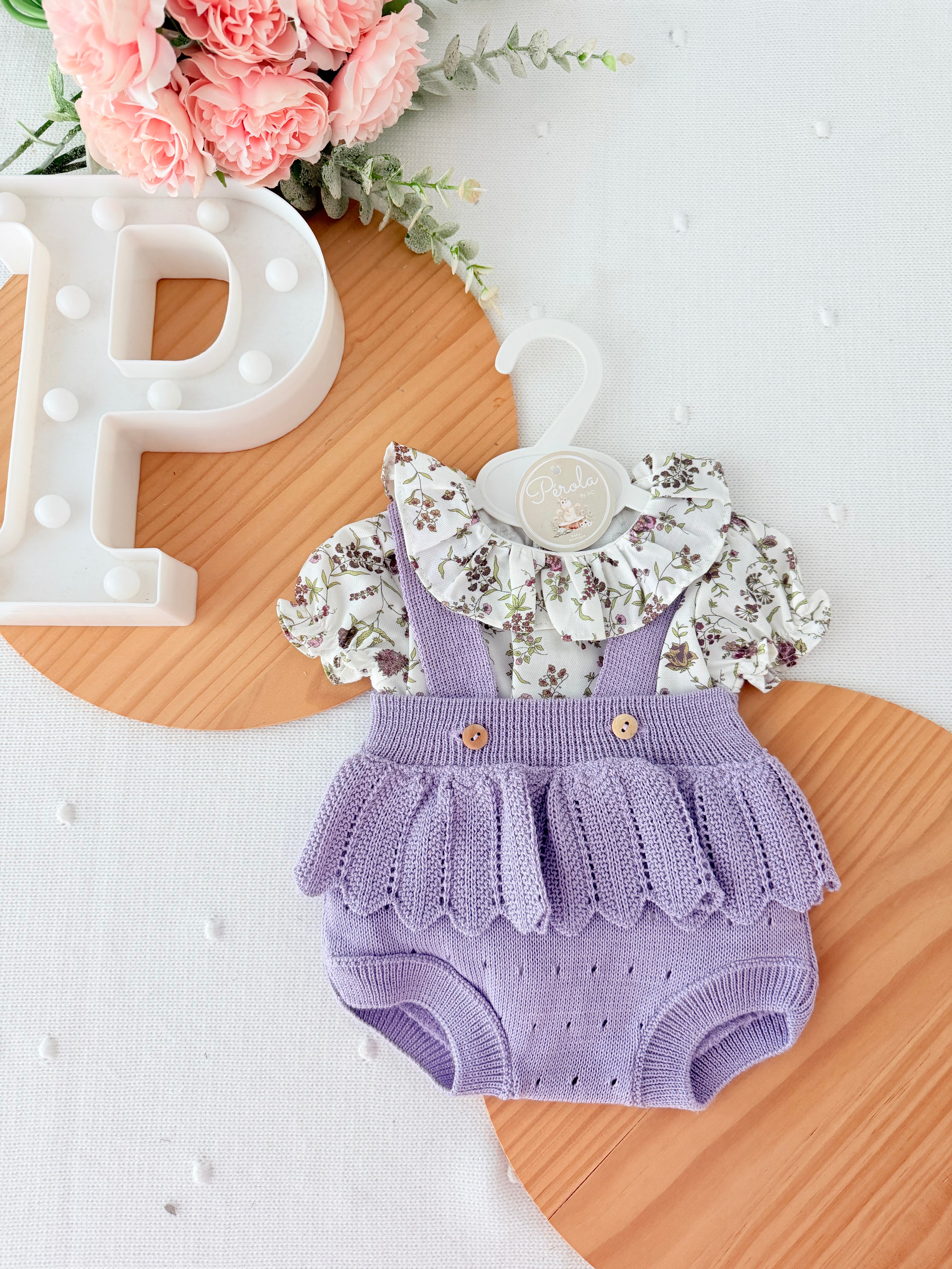 Fofo e blusa tema flores lilás 3-12M
