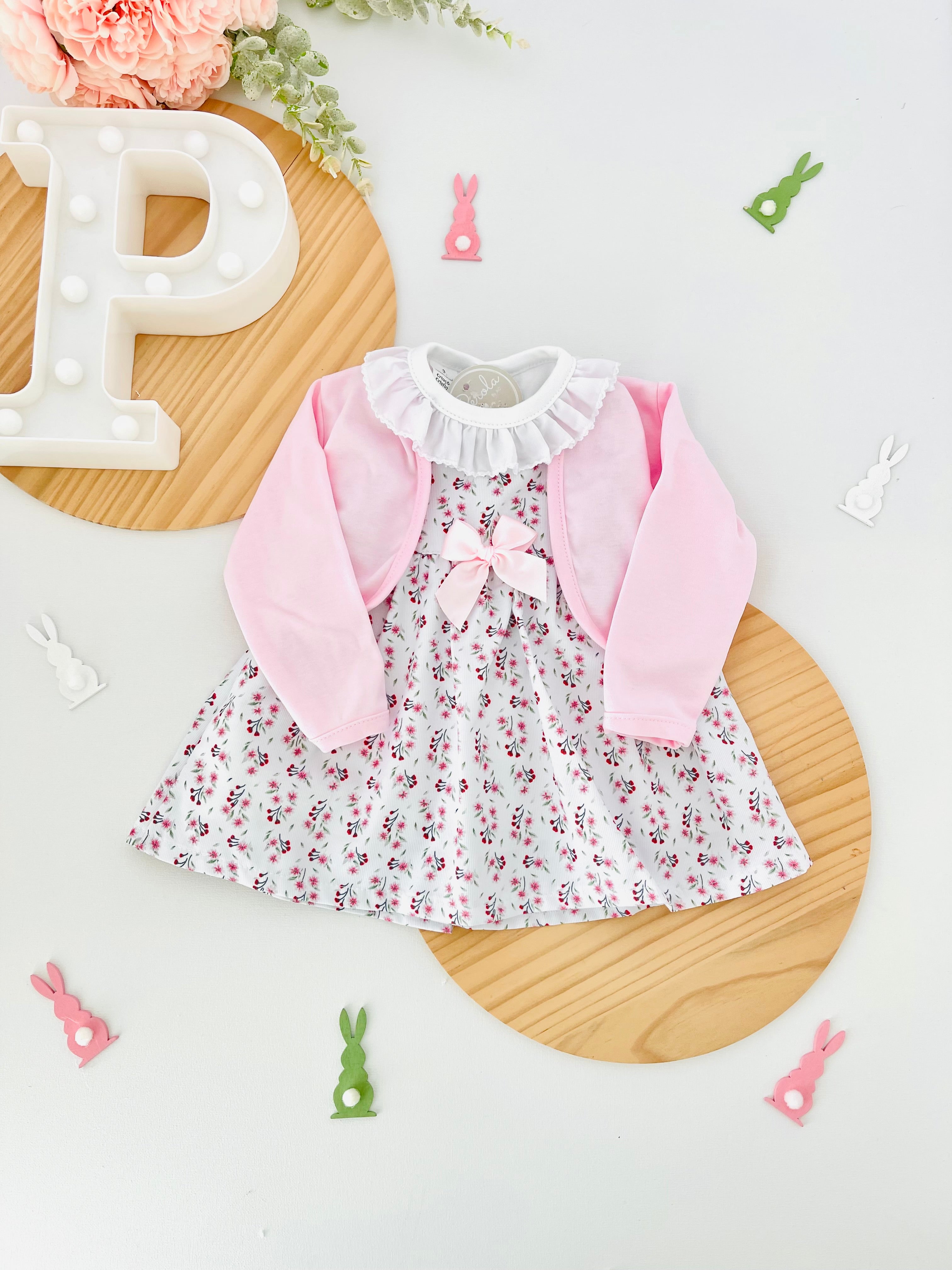 Conjunto algodão: casaco, vestido e camisola com golinha