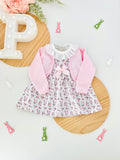 Conjunto: casaco, vestido e camisola com golinha