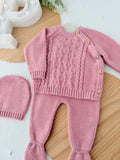 Conjunto malha 100% algodão: camisola, calças e gorro