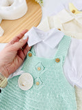 Saída de maternidade: camisa, gorro e jardineiras com pé