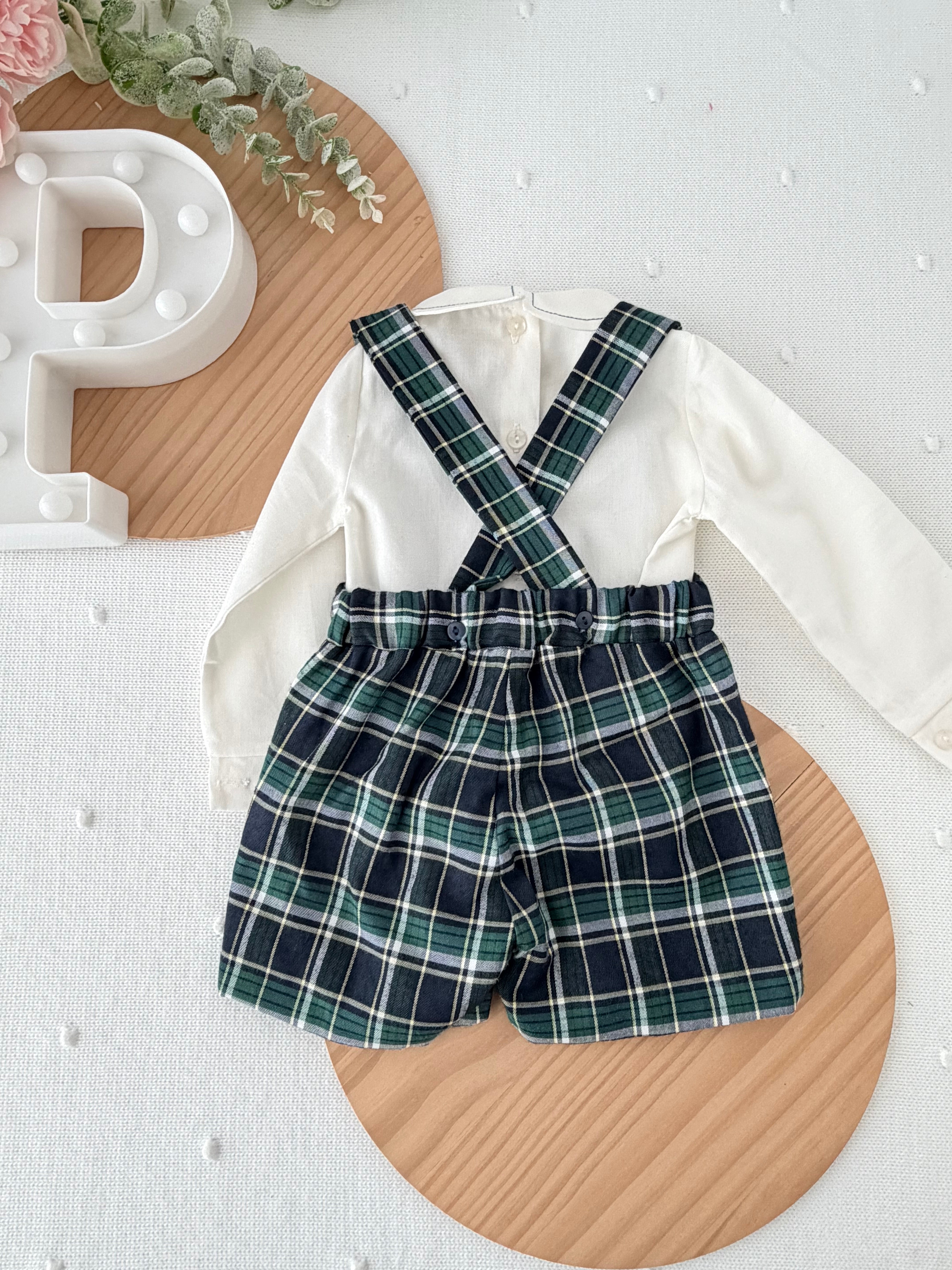 Conjunto xadrez verde menino 6-12-18M