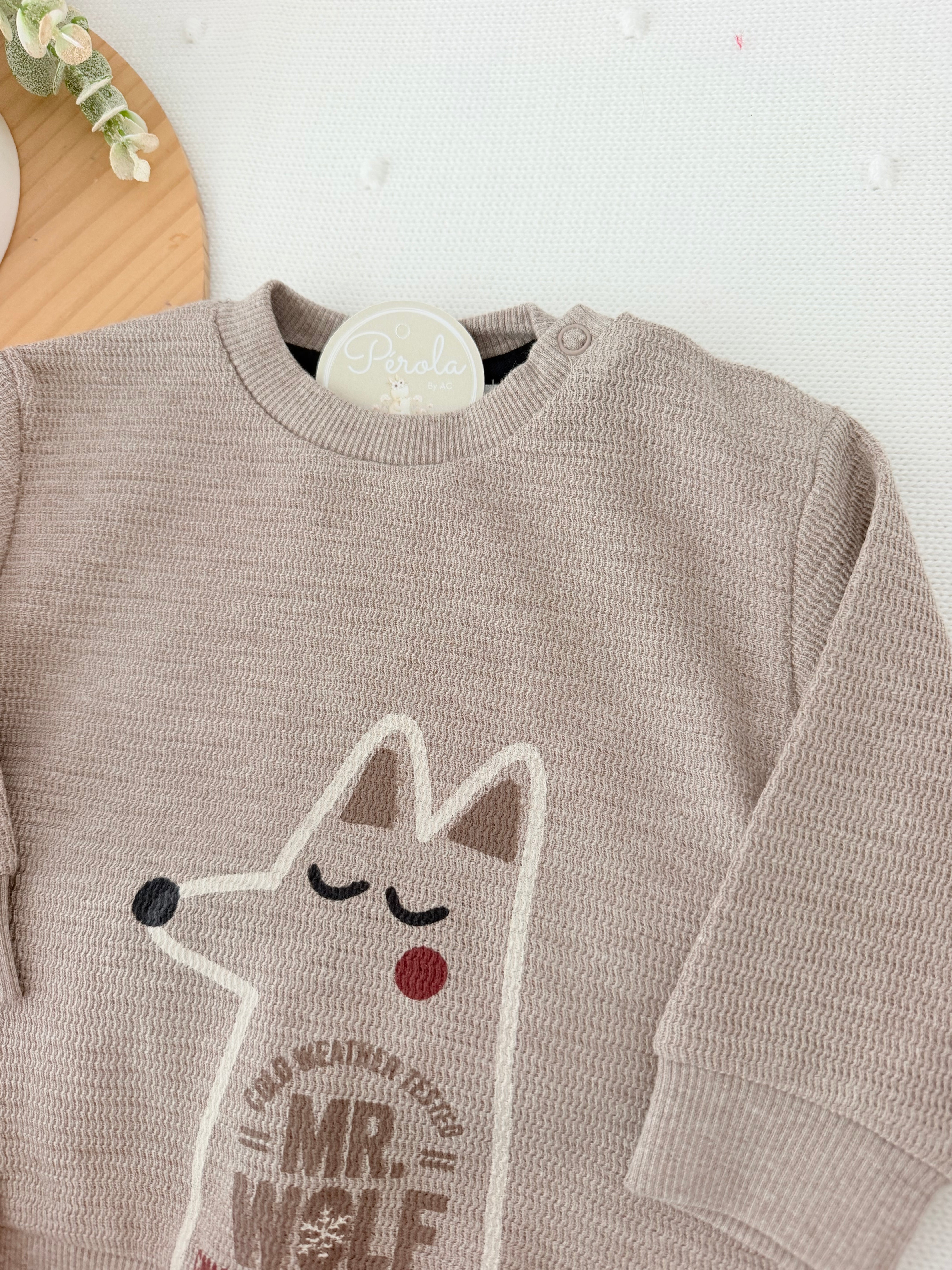 Conjunto menino lobo: camisola e calças de tecido