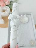 Conjunto para Batizado: vela, toalha e concha Batizado Pomba