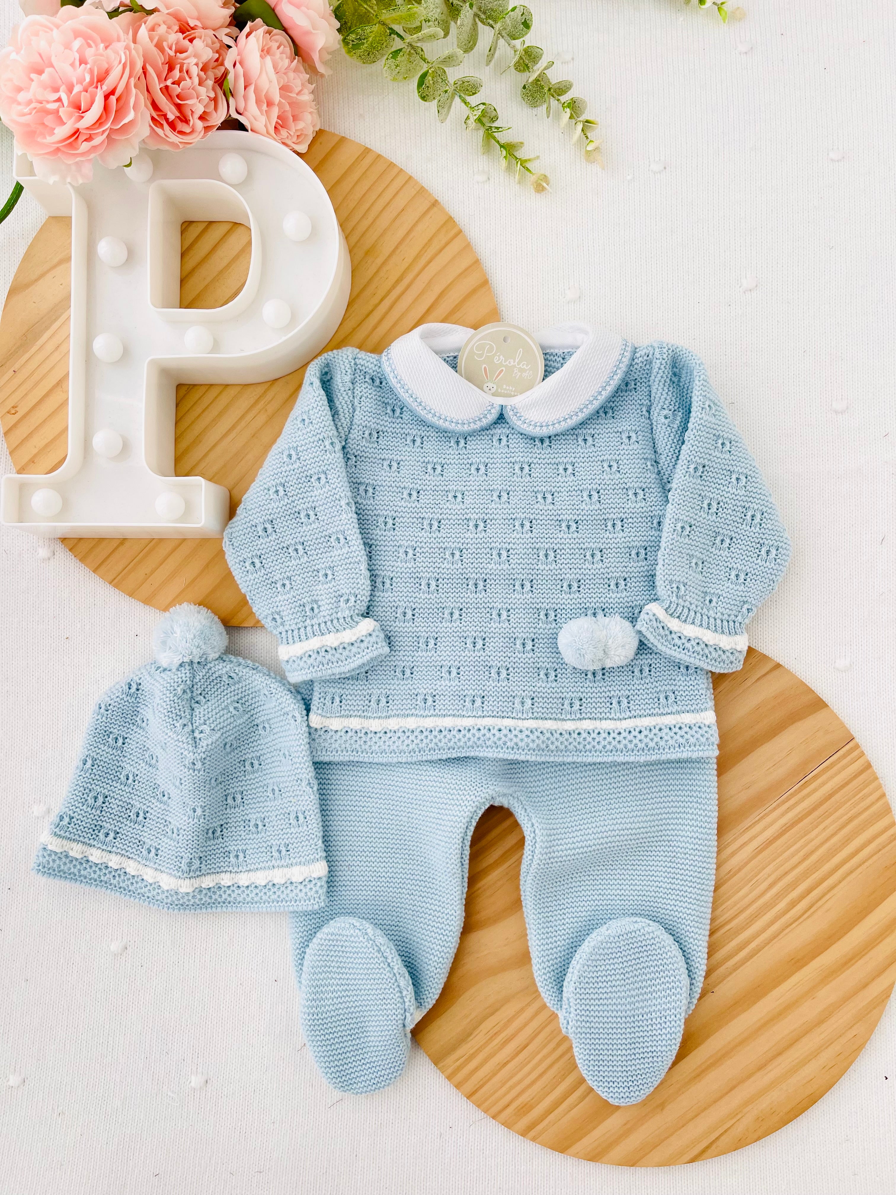 Conjunto pompom Outono/Inverno : camisola, calças e gorro