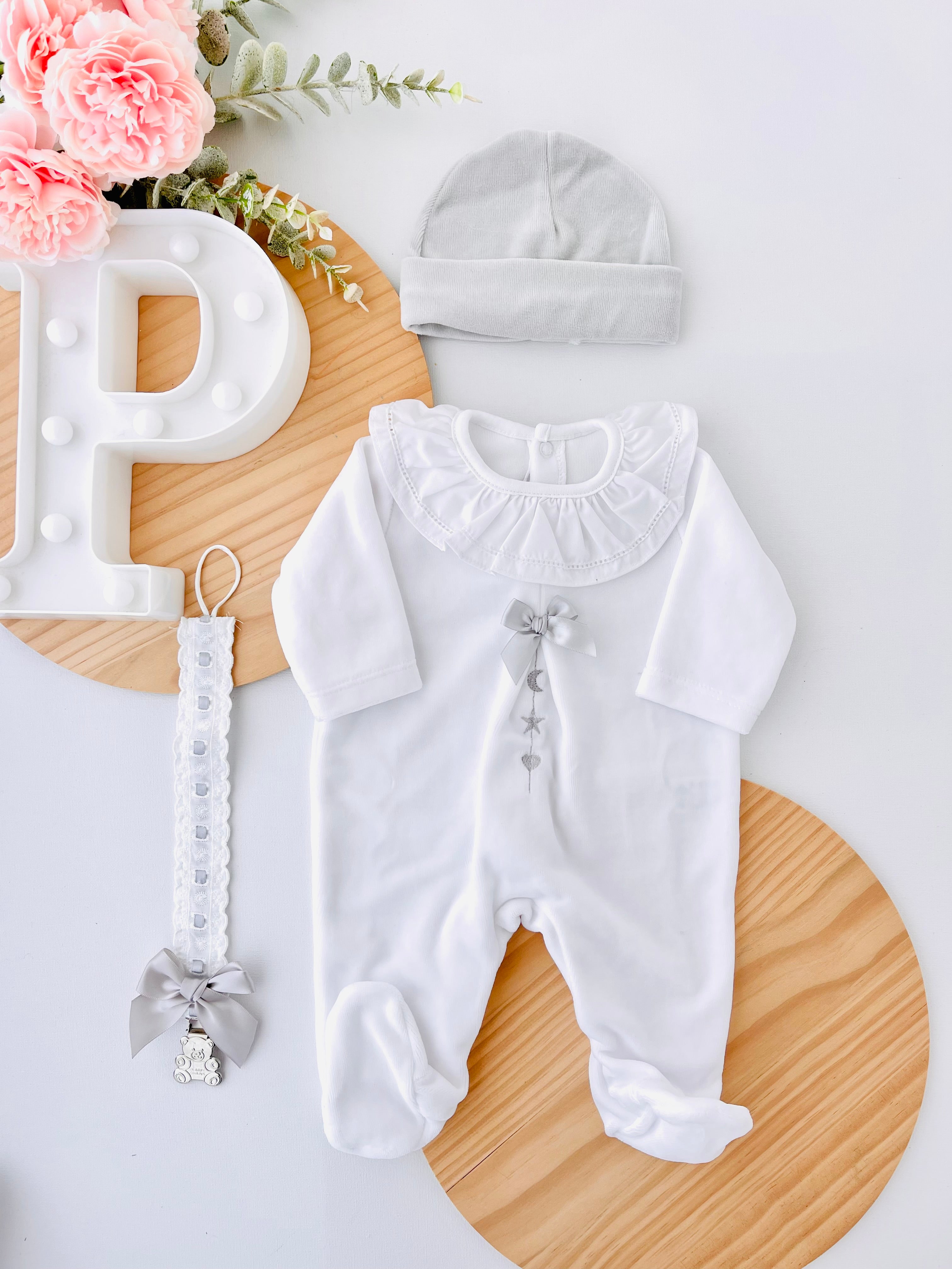 Babygrow branco veludo