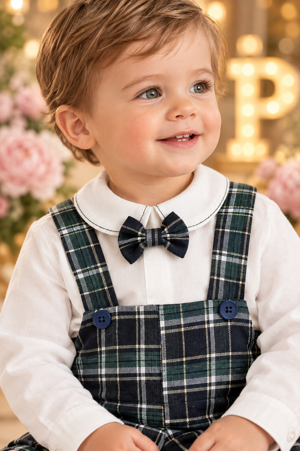 Conjunto xadrez verde menino 6-12-18M